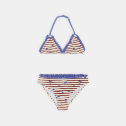 شورت سباحة مقلم قطعتين أبيض اللون للفتيات